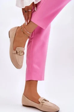 Zamszowe Mokasyny Z Ozdobnym Elementem Beżowe Reed