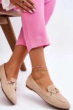 Zamszowe Mokasyny Z Ozdobnym Elementem Beżowe Reed