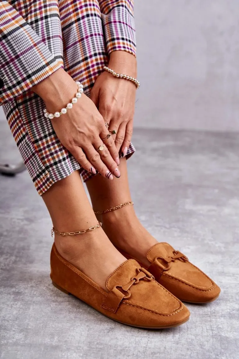 Zamszowe Mokasyny Z Ozdobą Camel Santi