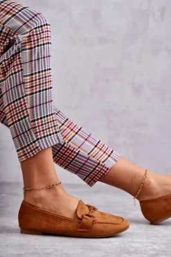 Zamszowe Mokasyny Z Ozdobą Camel Santi