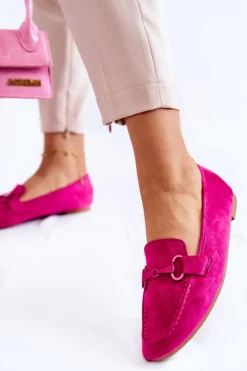 Zamszowe Mokasyny Z Ozdobą Fuksja Santi