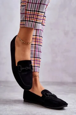 Zamszowe Mokasyny Z Ozdobą Czarne Santi