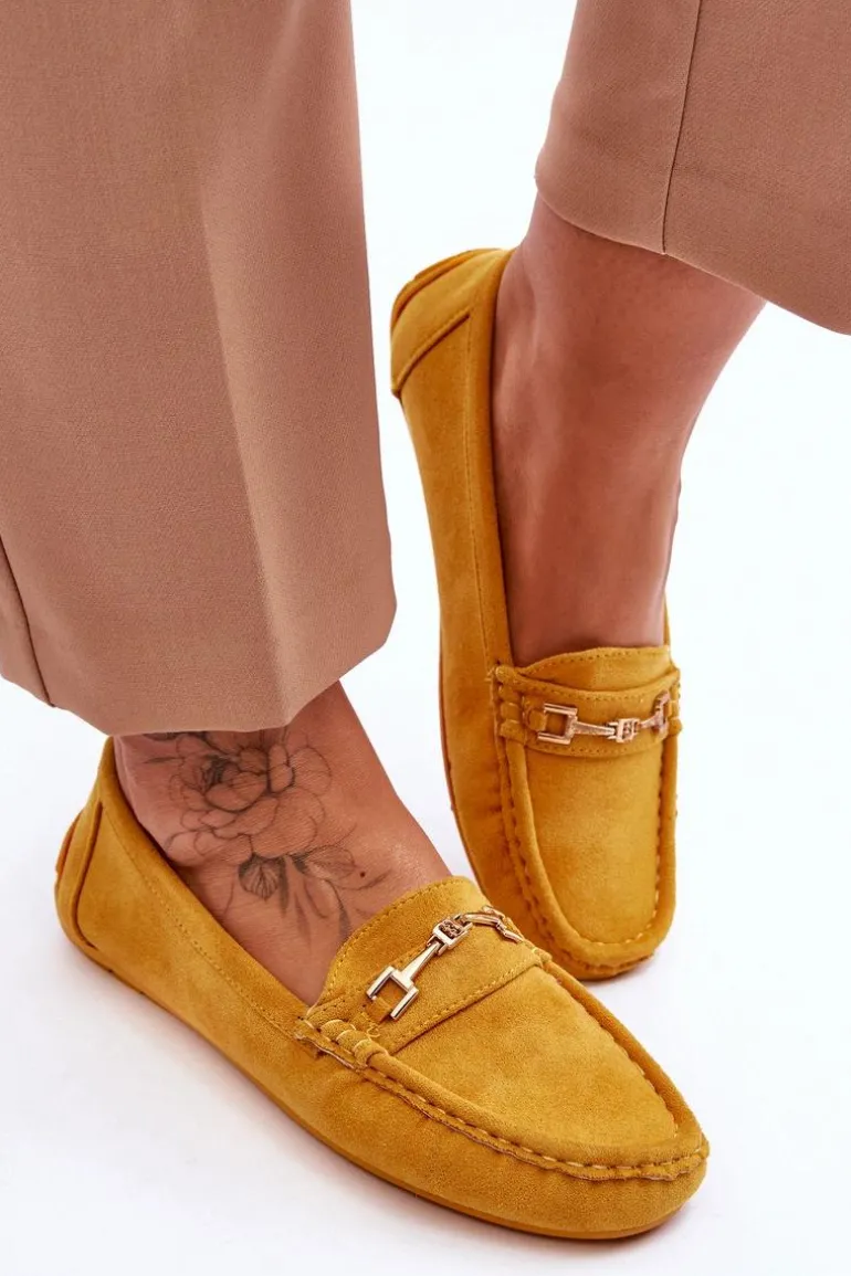 Zamszowe Mokasyny Z Ozdobą Żółte Eleina
