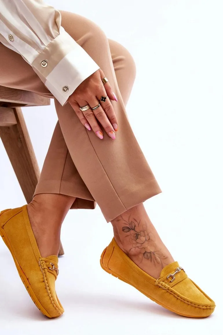 Zamszowe Mokasyny Z Ozdobą Żółte Eleina