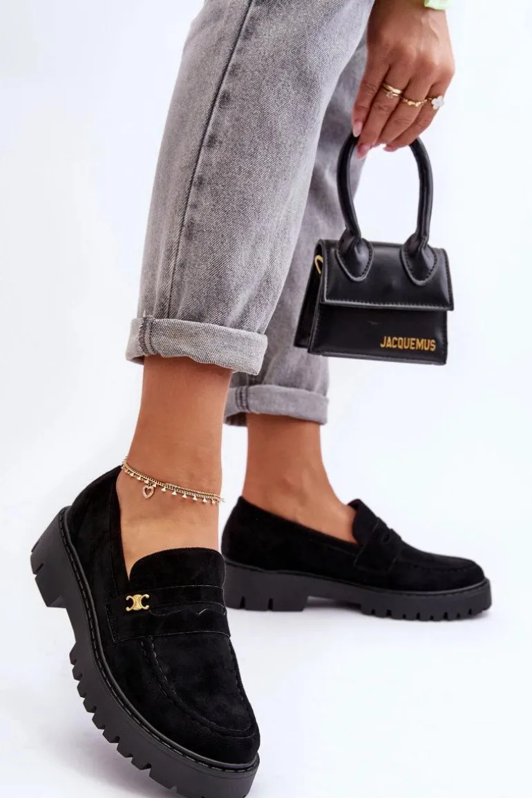 Zamszowe Mokasyny Z Ozdobą Czarne Esperta