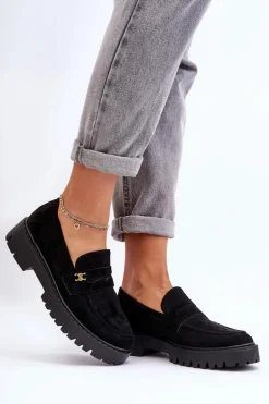 Zamszowe Mokasyny Z Ozdobą Czarne Esperta