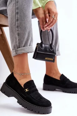 Zamszowe Mokasyny Z Ozdobą Czarne Esperta