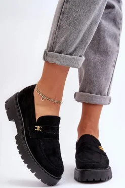 Zamszowe Mokasyny Z Ozdobą Czarne Esperta