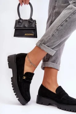 Zamszowe Mokasyny Z Ozdobą Czarne Esperta