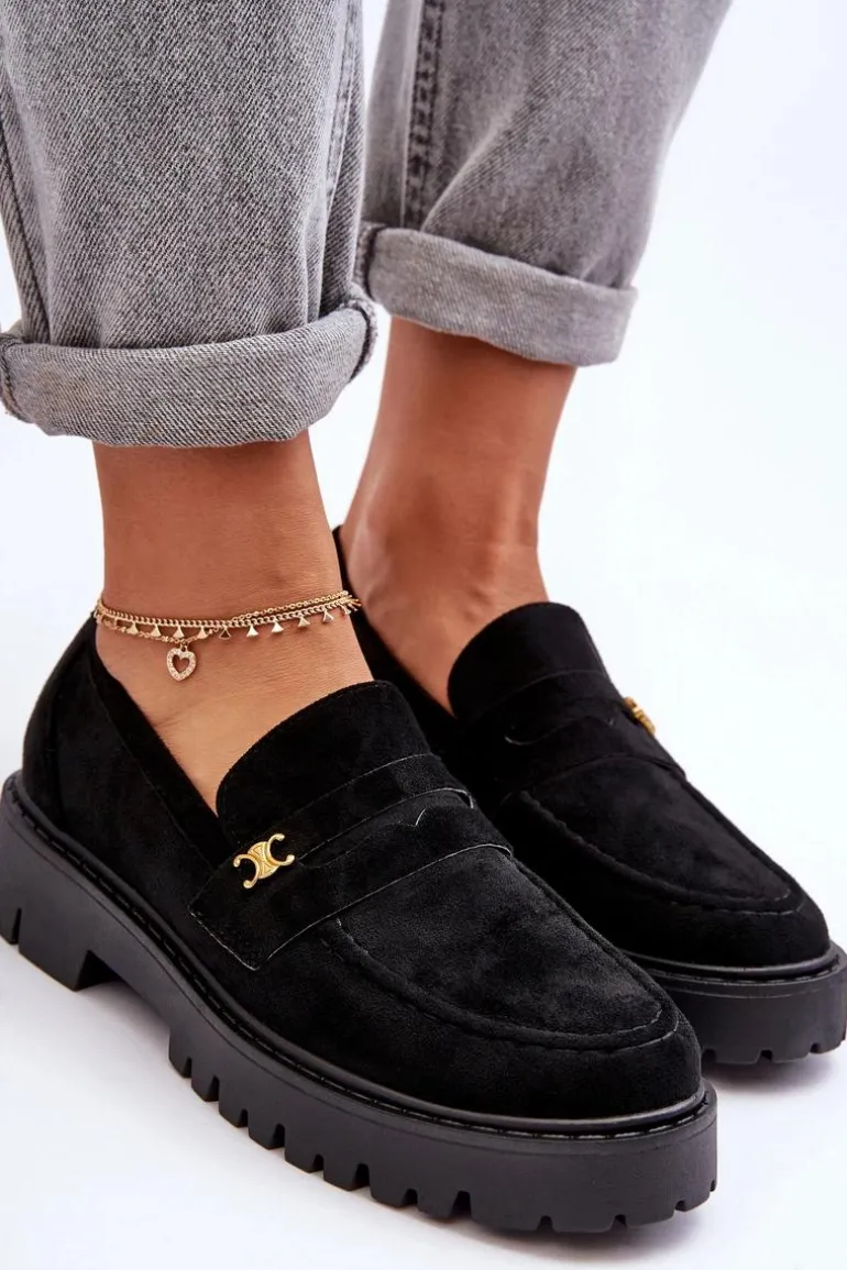 Zamszowe Mokasyny Z Ozdobą Czarne Esperta