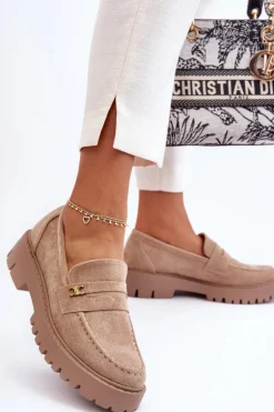 Zamszowe Mokasyny Z Ozdobą Beżowe Esperta