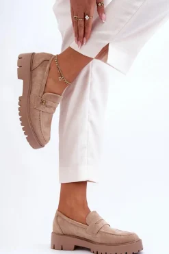 Zamszowe Mokasyny Z Ozdobą Beżowe Esperta