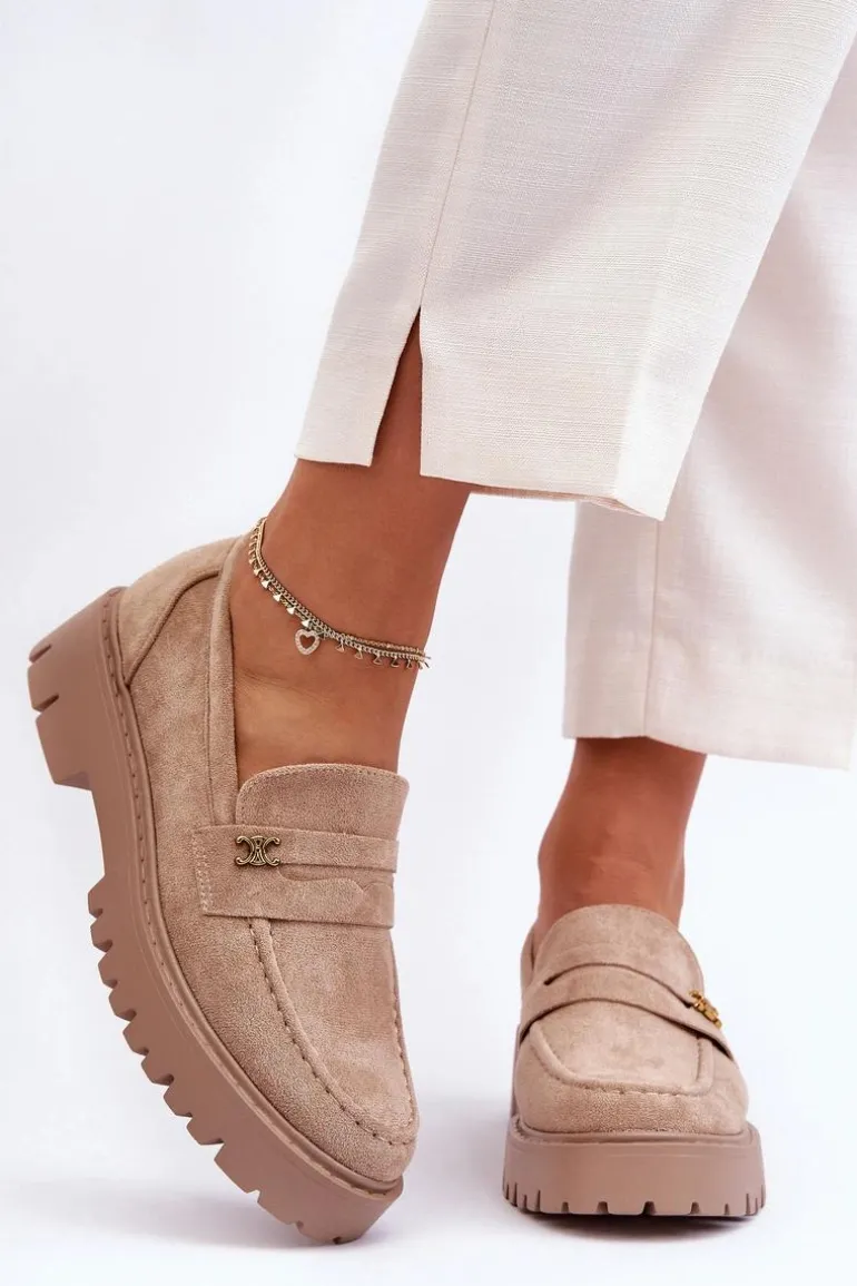 Zamszowe Mokasyny Z Ozdobą Beżowe Esperta