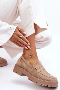 Zamszowe Mokasyny Z Ozdobą Beżowe Esperta