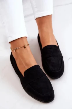 Zamszowe Mokasyny Z Paskiem Czarne Jayden