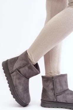 Zamszowe Śniegowce Damskie Ocieplane Szare Nanga