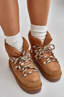 Zamszowe Śniegowce Damskie Z Grubym Sznurowaniem D.Franklin DFSH375003 Brązowe