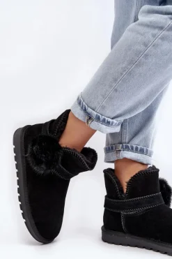 Zamszowe Śniegowce Damskie Z Wycięciami Czarne Eraclio