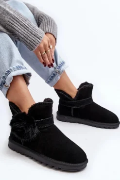 Zamszowe Śniegowce Damskie Z Wycięciami Czarne Eraclio