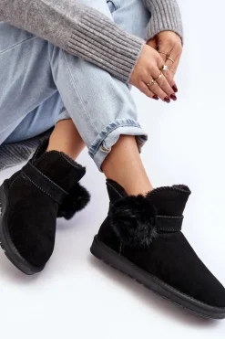 Zamszowe Śniegowce Damskie Z Wycięciami Czarne Eraclio