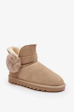 Zamszowe Śniegowce Damskie Z Wycięciami Beżowe Eraclio