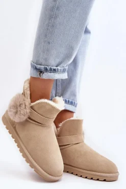 Zamszowe Śniegowce Damskie Z Wycięciami Beżowe Eraclio