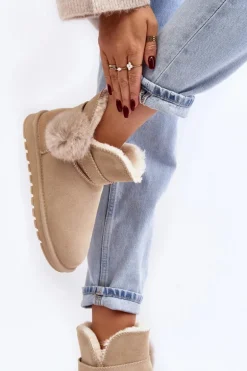 Zamszowe Śniegowce Damskie Z Wycięciami Beżowe Eraclio