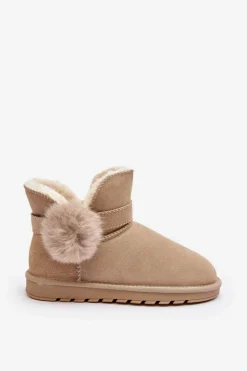 Zamszowe Śniegowce Damskie Z Wycięciami Beżowe Eraclio