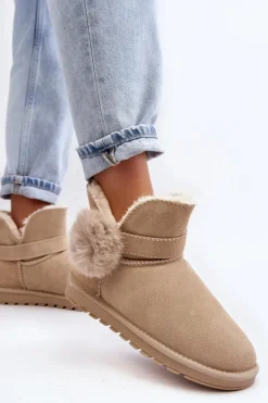 Zamszowe Śniegowce Damskie Z Wycięciami Beżowe Eraclio