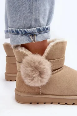 Zamszowe Śniegowce Damskie Z Wycięciami Beżowe Eraclio