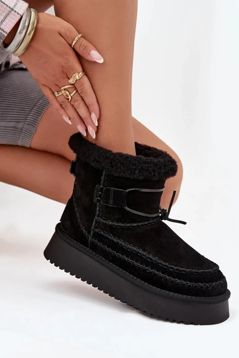Zamszowe Śniegowce Damskie Z Ozdobnymi Przeszyciami Big Star SS274372 Czarne