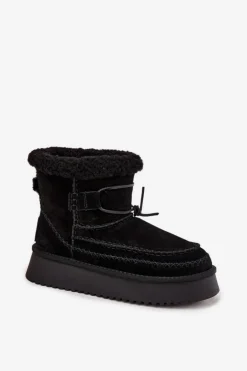 Zamszowe Śniegowce Damskie Z Ozdobnymi Przeszyciami Big Star SS274372 Czarne