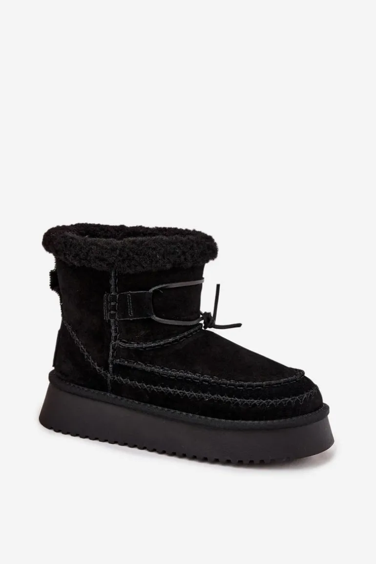 Zamszowe Śniegowce Damskie Z Ozdobnymi Przeszyciami Big Star SS274372 Czarne