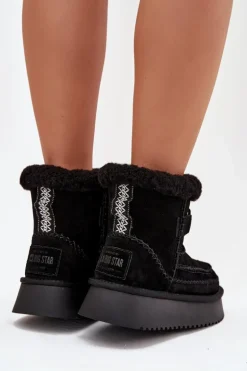 Zamszowe Śniegowce Damskie Z Ozdobnymi Przeszyciami Big Star SS274372 Czarne