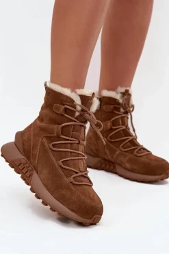 Zamszowe Śniegowce Damskie Z Futerkiem Big Star SS274318 Brązowe