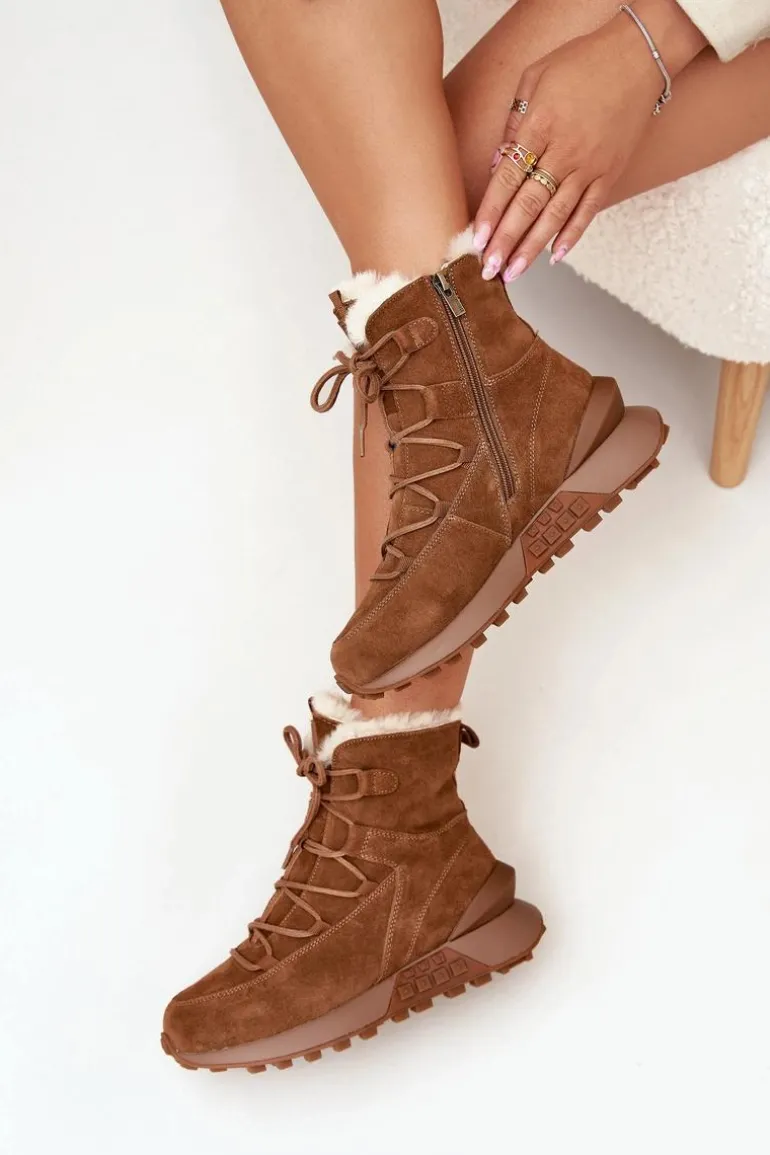 Zamszowe Śniegowce Damskie Z Futerkiem Big Star SS274318 Brązowe