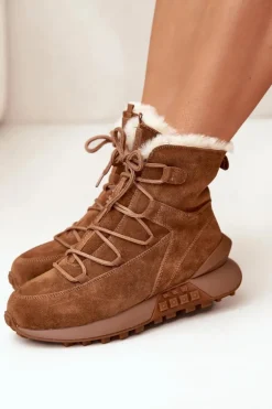 Zamszowe Śniegowce Damskie Z Futerkiem Big Star SS274318 Brązowe