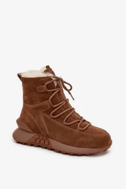 Zamszowe Śniegowce Damskie Z Futerkiem Big Star SS274318 Brązowe