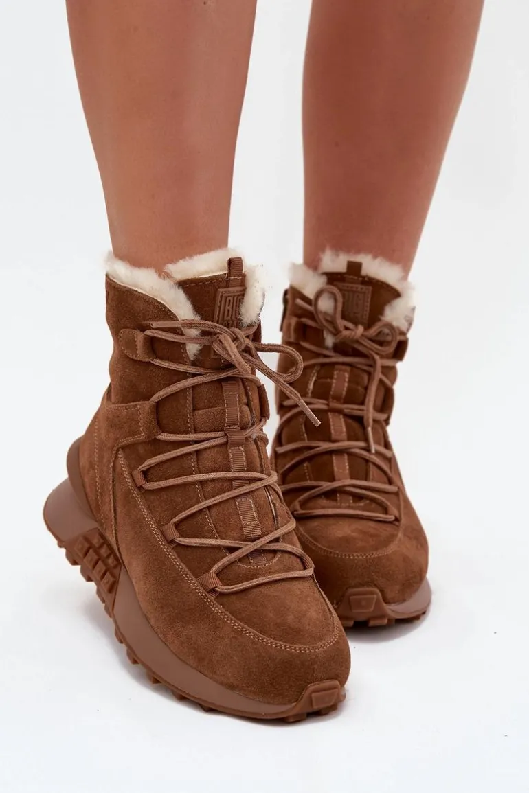 Zamszowe Śniegowce Damskie Z Futerkiem Big Star SS274318 Brązowe