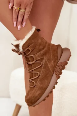 Zamszowe Śniegowce Damskie Z Futerkiem Big Star SS274318 Brązowe