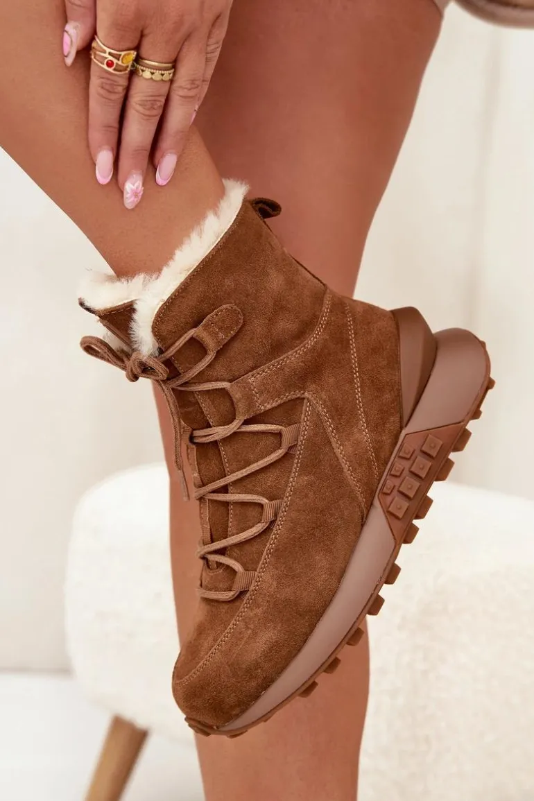 Zamszowe Śniegowce Damskie Z Futerkiem Big Star SS274318 Brązowe