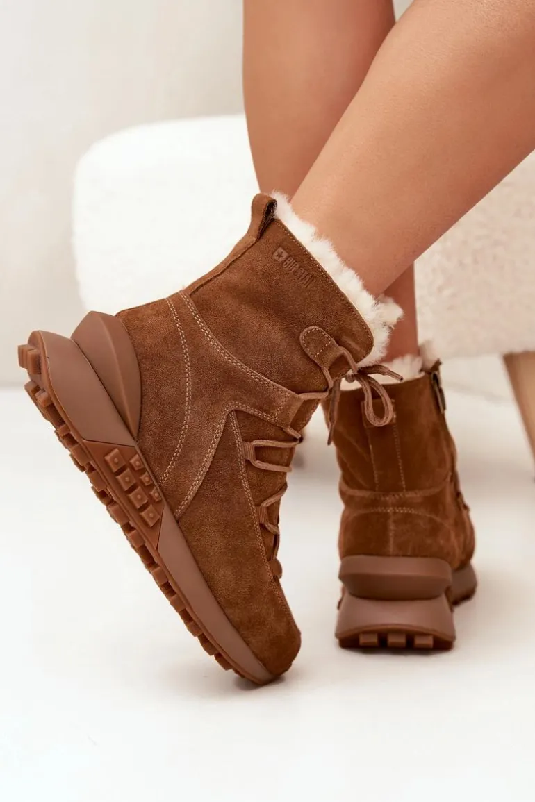 Zamszowe Śniegowce Damskie Z Futerkiem Big Star SS274318 Brązowe