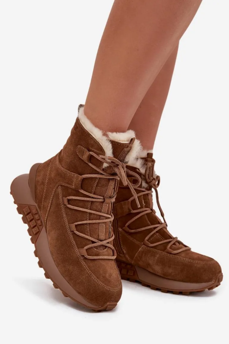 Zamszowe Śniegowce Damskie Z Futerkiem Big Star SS274318 Brązowe