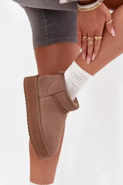 Zamszowe Śniegowce Damskie Na Platformie Vinceza 97962 Beżowe