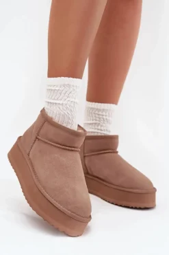 Zamszowe Śniegowce Damskie Na Platformie Vinceza 97962 Beżowe