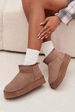 Zamszowe Śniegowce Damskie Na Platformie Vinceza 97962 Beżowe