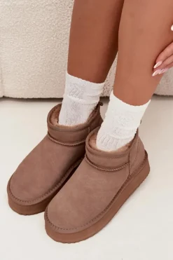 Zamszowe Śniegowce Damskie Na Platformie Vinceza 97962 Beżowe