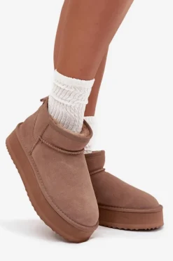 Zamszowe Śniegowce Damskie Na Platformie Vinceza 97962 Beżowe