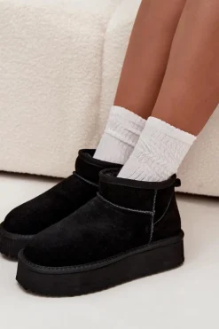 Zamszowe Śniegowce Damskie Na Platformie Vinceza 97962 Czarne