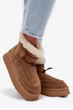 Zamszowe Śniegowce Damskie Z Ozdobnymi Przeszyciami Big Star SS274373 Camel